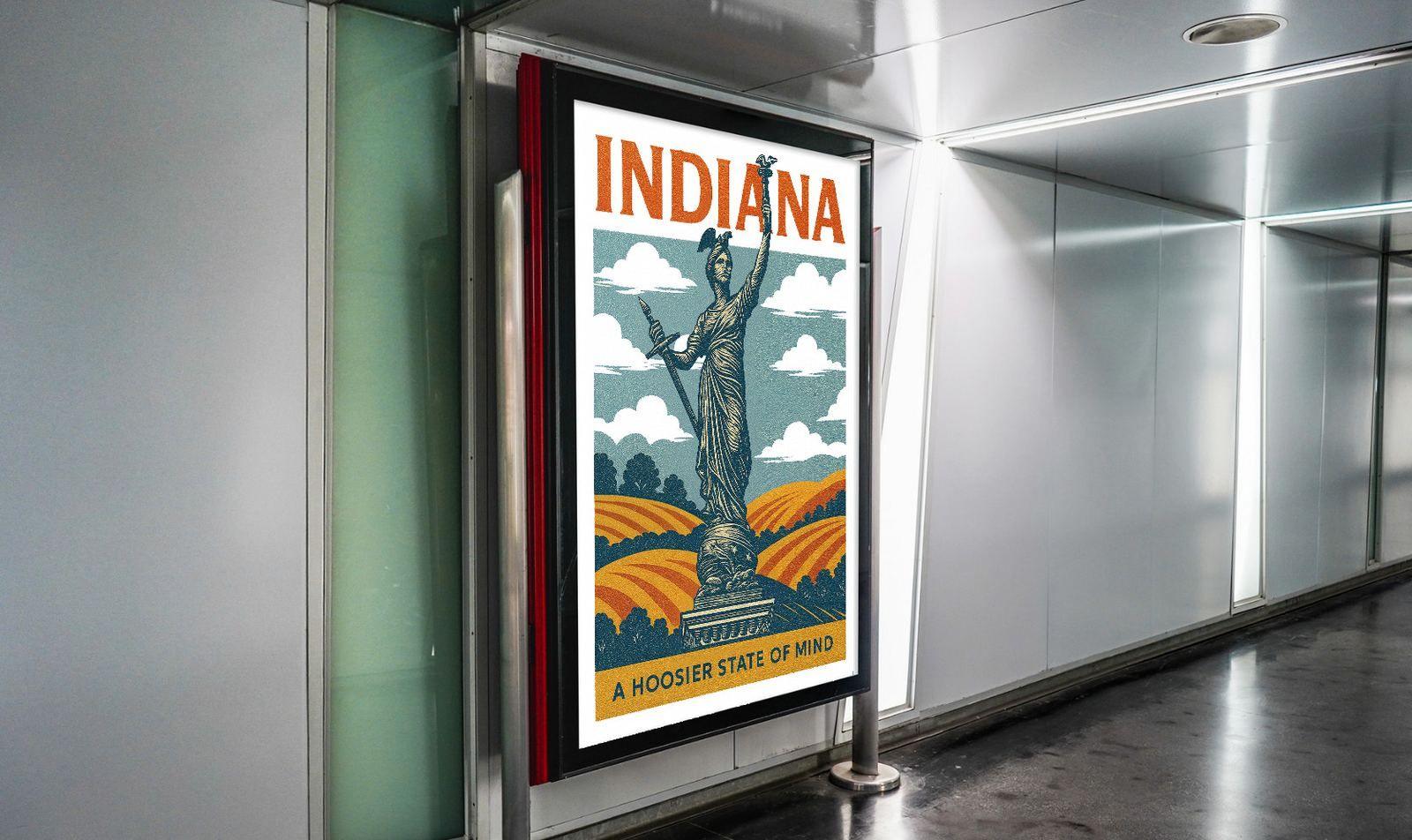 Indiana travel poster design in an elevator display